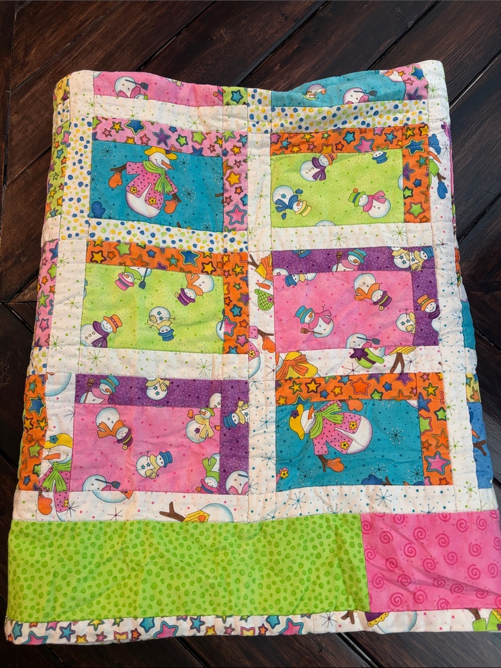 Colorful Snowman Patchwork Baby Quilt - Multicolor